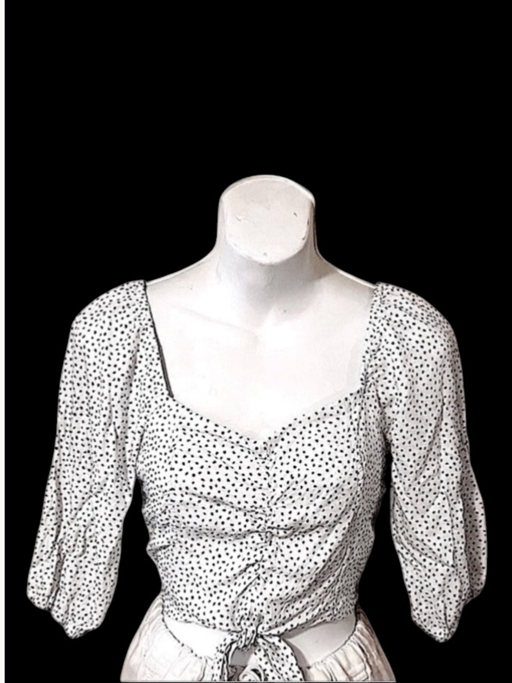 Urban Romantics White Black Cheetah Polka Dots Tie Front Peasant Crop Top Sz S